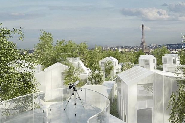 The Future of Parisian Housing Could Be a Floating Village Shrouded in Trees 
